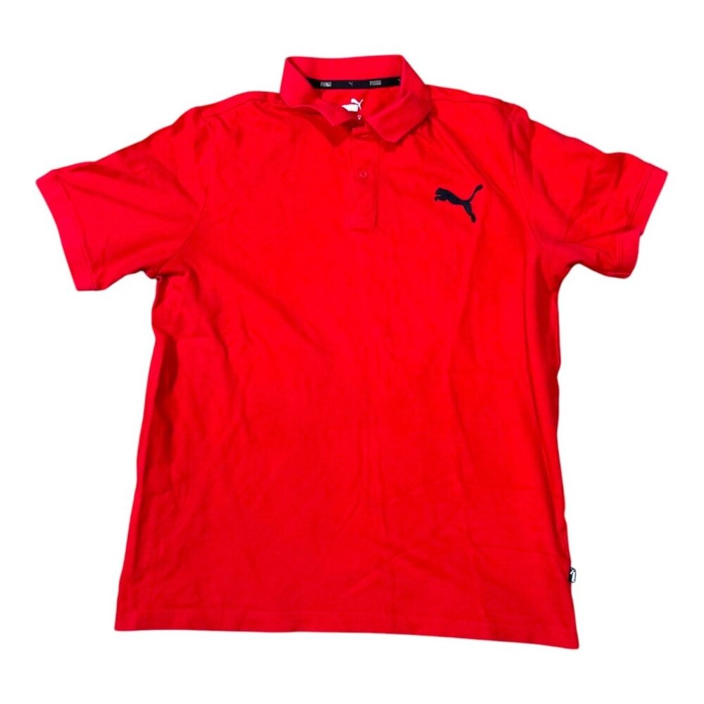 Puma Mens Red Polo Shirt Medium Cotton Blend Casual Wear Large Cat Logo
